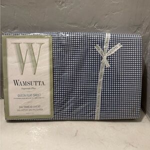 Vintage Wamsutta Queen Flat Sheet Blue Gingham New Old Stock